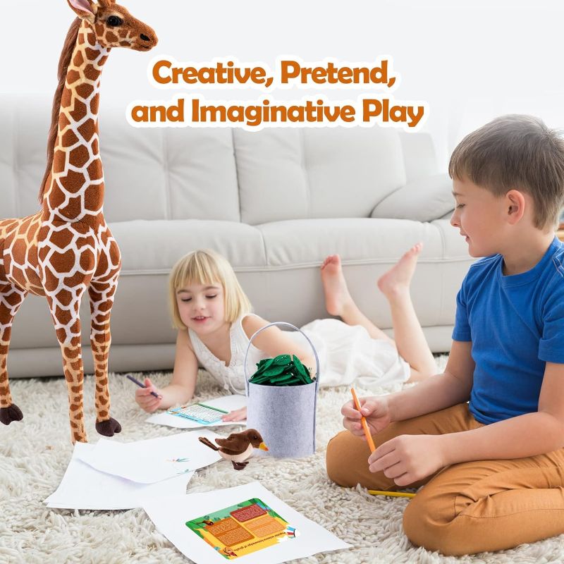 Photo 1 of BRINJOY Giant Giraffe Stuffed Animal Set, 47 Inch Large Plush Giraffe Toy with Bird&Basket&Leaves&Card, Big Lifelike Standing Giraffe for Girls Boys
