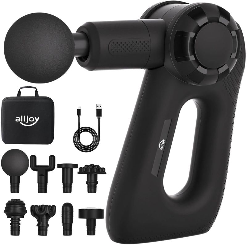 Photo 1 of ALLJOY Massage Gun, Handheld Massager Gun for Athletes, Deep Tissue Muscle Massager with 8 Interchangeable Heads, New Ergonomic Design and Super-Quiet Setting - Black
