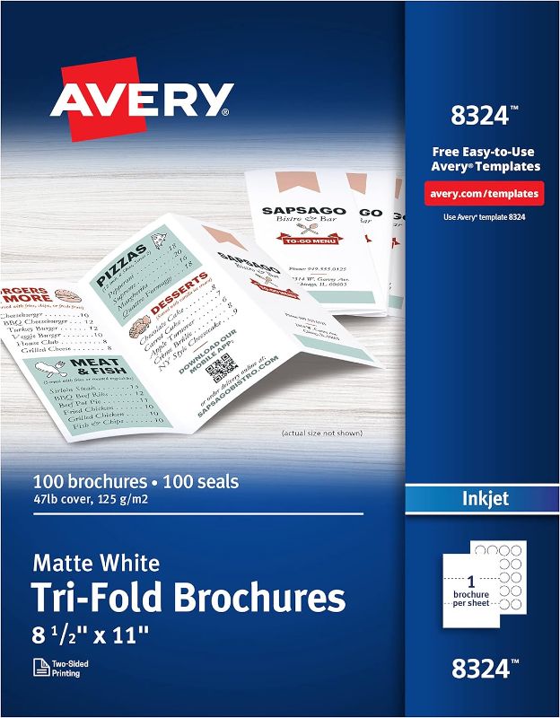 Photo 1 of AveryTri-Fold Printable Brochure Paper, Inkjet Printers, 100 Brochures and Mailing Seals, 8.5 x 11 (8324)
