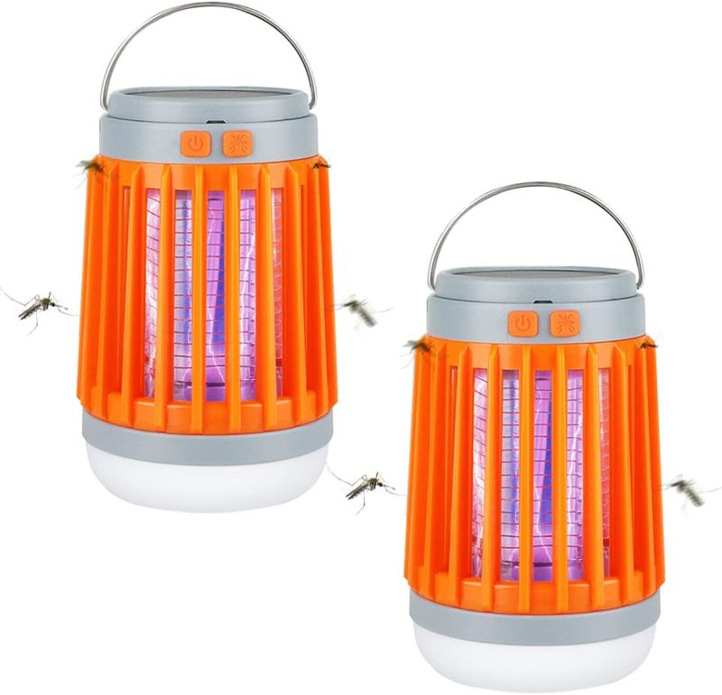 Photo 1 of 2pack Solar Bug Zapper Light Bulb,3 in 1 Mosquitoes Killer USB Rechargeable Camping Light Flashlight,IPX6 Waterproof Portable Light Bulb Zapper for Doorway,Corridor,Balcony,Patio (Orange)
