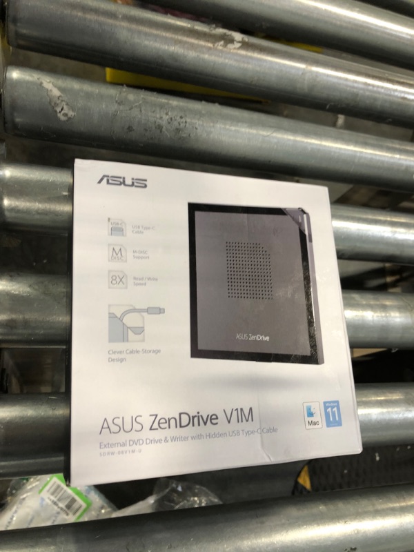 Photo 3 of ASUS ZenDrive V1M External DVD Drive and Writer with Built-in Cable-Storage Design, USB-C Interface, Compatible with Win 11 and macOS, M-DISC Support (SDRW-08V1M-U)
