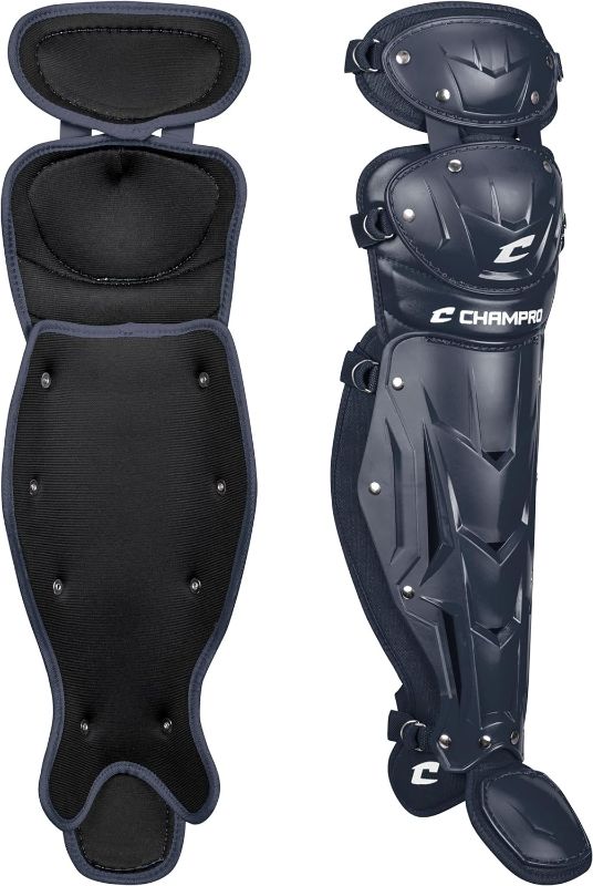 Photo 1 of CHAMPRO Optimus MVP Double Knee Baseball Catcher’s Leg Guards, 14.5" Length, CG104NY, Navy
