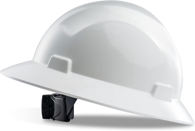 Photo 1 of LANON White Full Brim Hard Hat, OSHA Construction Work Approved, HDPE Safety Helmet with 4 Point Adjustable Ratchet Suspension, Class E, G & C
