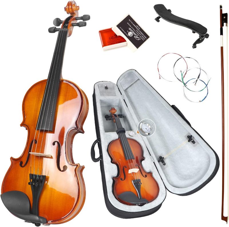 Photo 1 of Kmise, 4 Solid Wood Fiddle for Adults, Beginners Students Kids, Hard Case with Hygrometer,Violin Bow,Shoulder Rest, Rosin,Extra Strings (3/4)