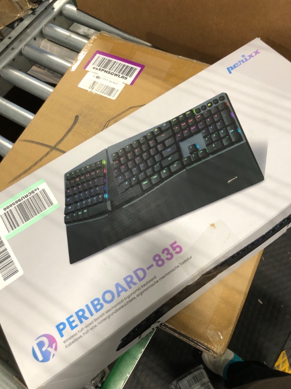 Photo 2 of Perixx PERIBOARD-835BR Wireless Ergonomic Mechanical Keyboard - RGB Backlit - Low-Profile Brown Tactile Switches - Multi-Device Connection - Compatible with Windows and Mac OS X - US English Wireless Backlit Tactile