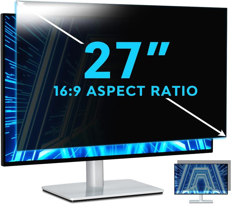 Photo 1 of PYS 27 Inch Privacy Screen for 16:9 Widescreen Computer Monitor - Easy Removable Screen Filter Shield - Anti Glare & Blue Light - Anti Scratch Protector Film for Data Security

