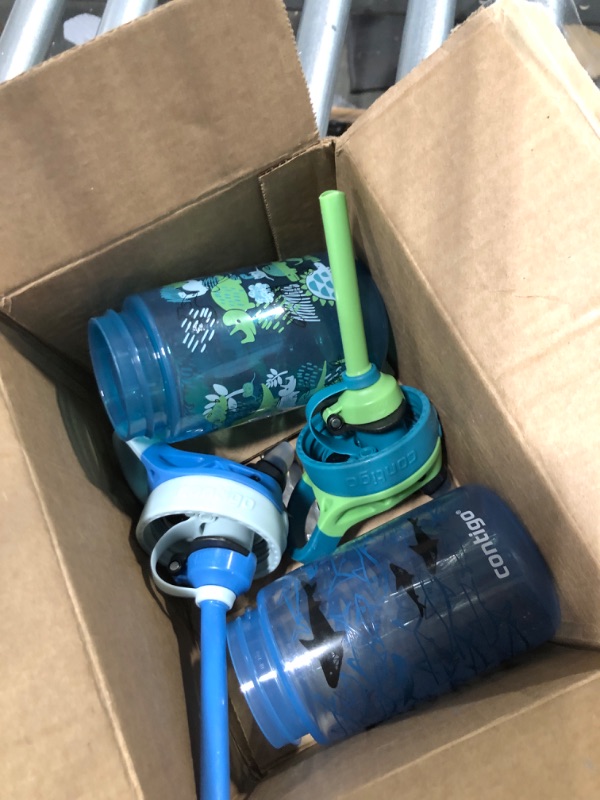 Photo 3 of Contigo Aubrey Kids Cleanable Water Bottle with Silicone Straw and Spill-Proof Lid, Dishwasher Safe, 14oz 2-Pack, Dinos & Sharks
