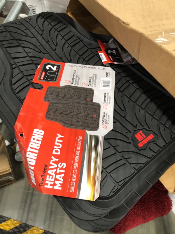 Photo 3 of Motor Trend Grand Prix Tire Tread Rubber Car Floor Mats for Autos SUV Truck & Van - All-Weather Waterproof Protection Front Seat Liners, Trim to Fit Most Vehicles
*one mat has a tear*