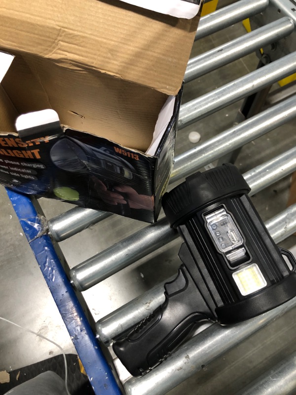 Photo 1 of Rechargeable Spotlight Flashlight, Super Bright 900,000 Lumens Spotlight with 3 Main Modes and 4 Colors Filter, Led Spot Lights Outdoor Handheld Included USB Cable, for Boating Hunting Camping
*charger missing*