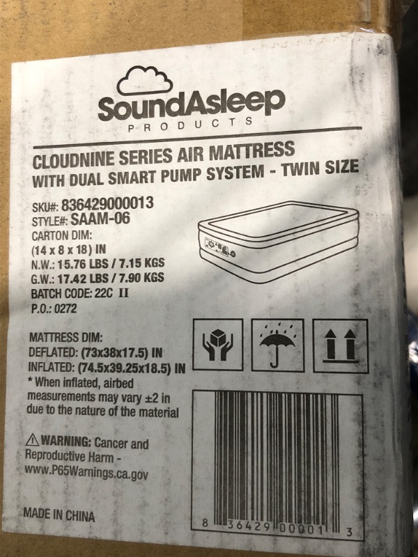 Photo 3 of SoundAsleep Products SoundAsleep CloudNine Series Air Mattress with Dual Smart Pump Technology by SoundAsleep Products - Twin Size