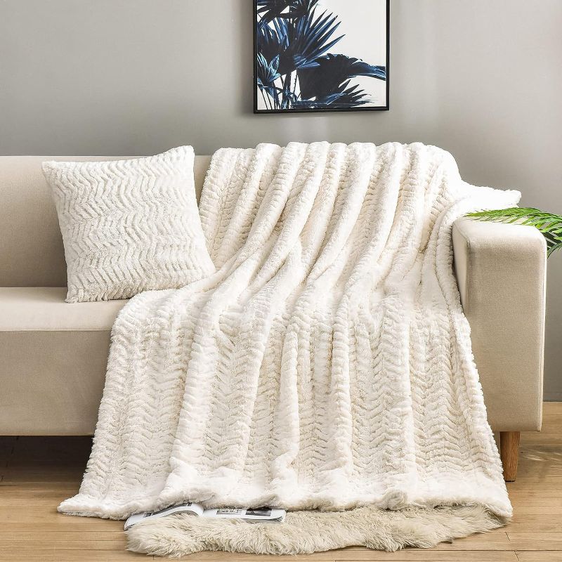 Photo 1 of YUSOKI Luxury Faux Fur Throw Blanket(Without Pillows),Soft Fuzzy Fluffy Cozy Plush Furry Comfy Warm Blanket for Couch Bed Chair Sofa Bedroom Women Teen Girls Gift(Ivory,50" x 63")
*NOT EXACT PICTURE*