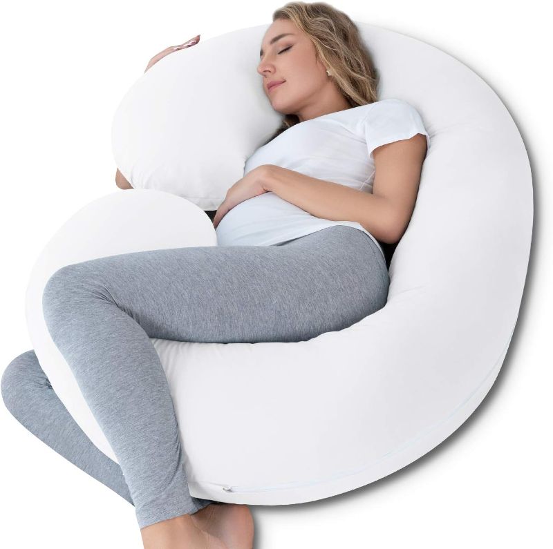 Photo 1 of INSEN Pregnancy Body Pillow,Full Body Pillow,C Shaped Full Body Pillow with Removable White Cotton Cover
