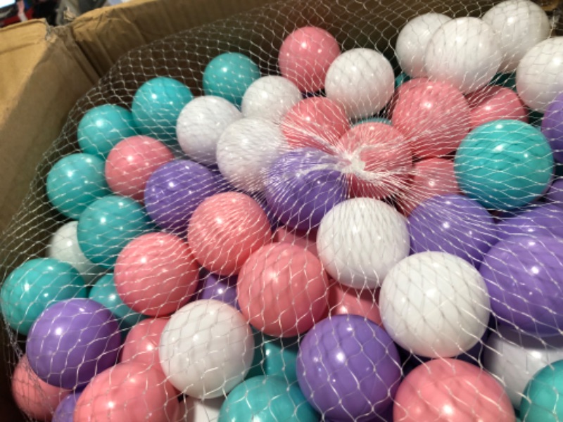 Photo 4 of YUFUL Ball Pit Balls 500pcs for Kids, Plastic Balls for Ball Pit, 2.2-Inch Crush Proof Play Balls BPA Free Non-Toxic, 4 Kinds of Bright Color Ocean Balls Include a Reusable Net Bag