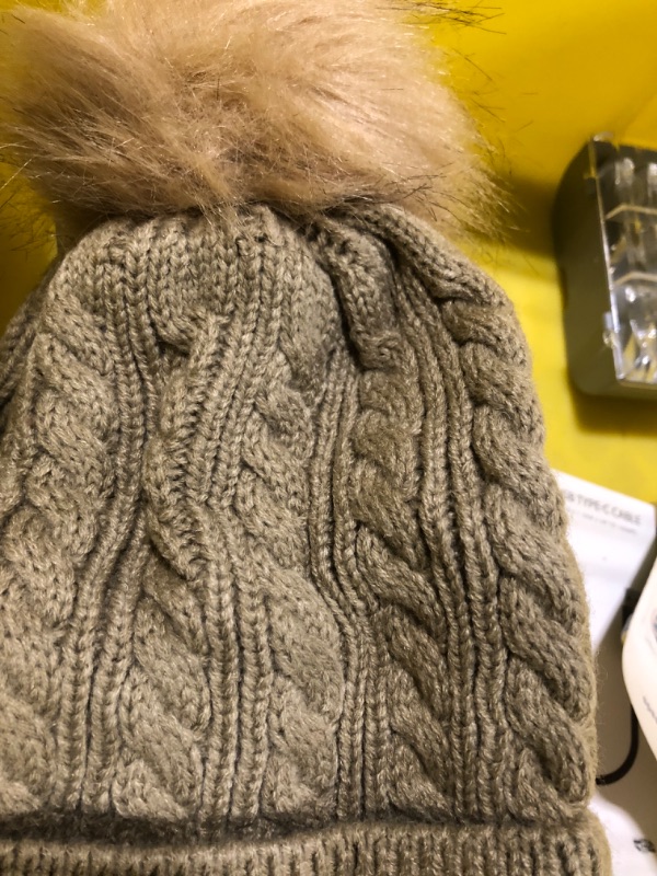 Photo 4 of Alepo Womens Winter Beanie Hat, Warm Fleece Lined Knitted Soft Ski Cuff Cap with Pom Pom One Size Beige