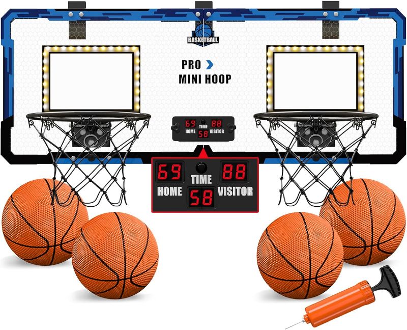 Photo 1 of HYES 2 Player Basketball Game, Dual Shot Over The Door Mini Basketball Hoop Indoor with Scoreboard & LED, Basketball Toy Gifts for Kids Boys Girls Adults, Suit for Bedroom/Office/Outdoor/Pool, Blue
