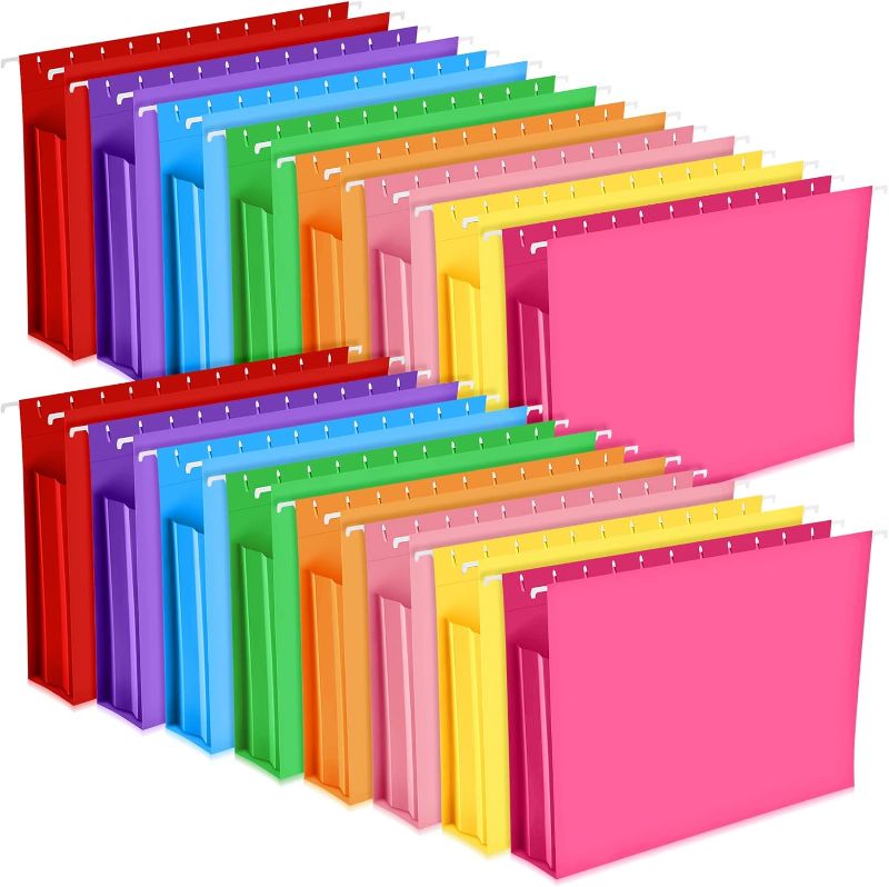 Photo 1 of 40 Pcs Hanging File Folders Extra Capacity File Folders Letter Size for Filing Cabinet Expandable File Folder Reinforced Colored Hanging Folders Organizer Expanding File Folders
