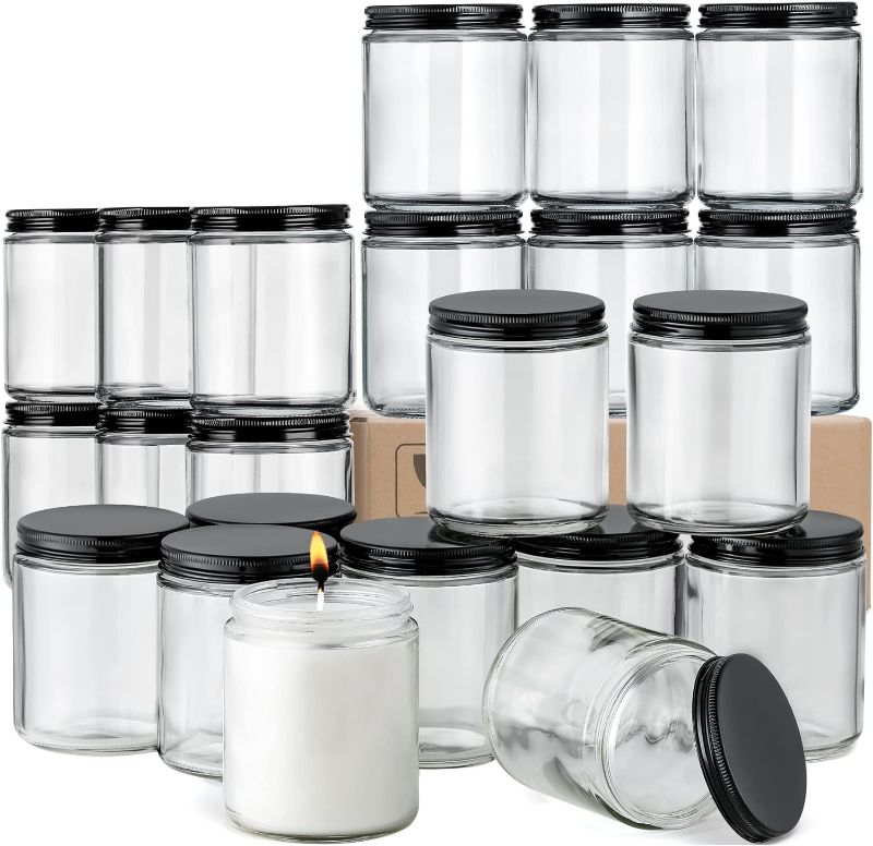 Photo 1 of 24 Pack, 8 OZ Thick Glass Jars with Metal Lids, Clear Round Candle Making Jars - Empty Food Storage Containers, Mason Canning Jar For Spice, Powder, Liquid, Sample, Lotion, Honey, Cosmetic - Dishwasher Safe
