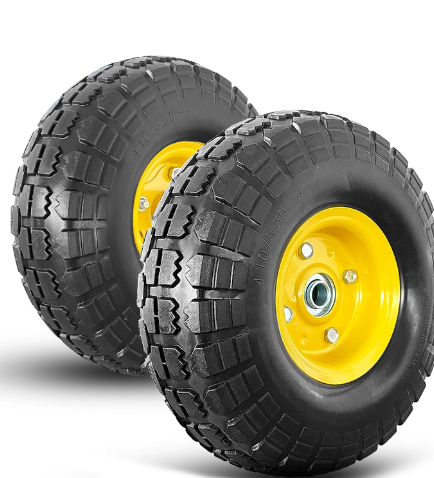 Photo 1 of 4.10/3.50-4 tire and Wheel Flat Free,10" Solid Tire Wheel with 5/8" Bearings,2.1" Offset Hub,for Garden Carts,Dolly,Trolley,Dump Cart,Hand Truck/Wheelbarrow/Garden Wagon(2-Pack)*NOT EXACT PICTURE*


