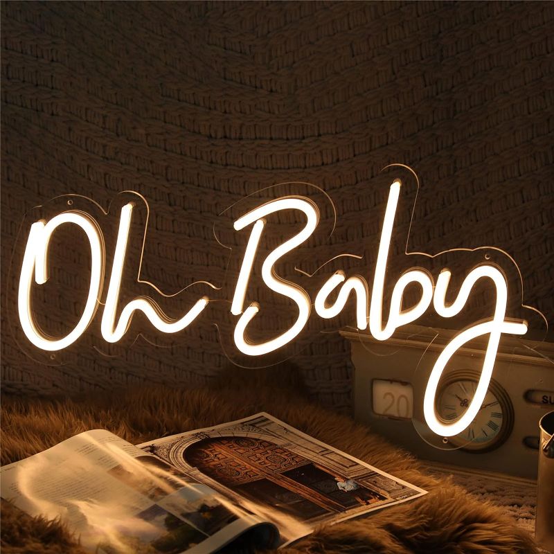 Photo 1 of ATOLS Oh Baby Large Neon Sign for Wall Decor, with Dimmer Switch, 12V Reusable Neon Light Sign for Baby Shower Decorations, Birthday Party, Wedding Decor, Warm White,Size 23.5X11.8 inches
