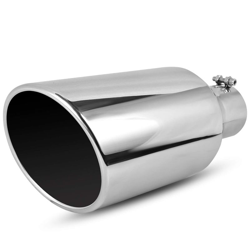 Photo 1 of AUTOSAVER88 3 Inch Inlet Exhaust Tip, 3" Inlet 6" Outlet 15" Long Exhaust Tip, Silver Stainless Steel Finish Tailpipe
