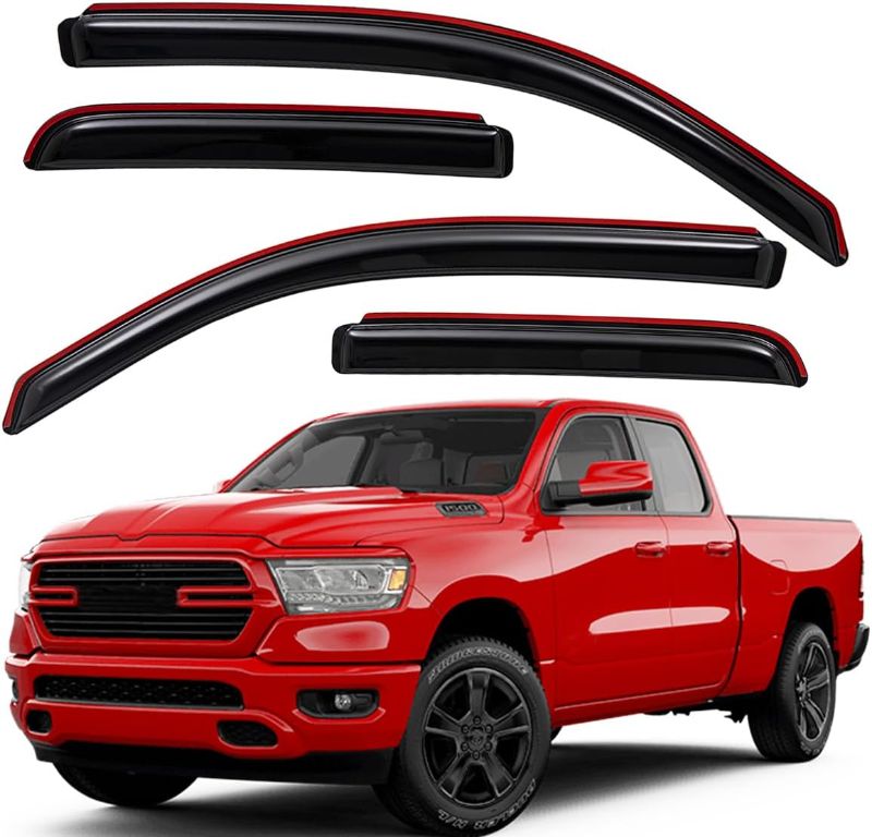 Photo 1 of Lightronic WV194813 in-Channel Side Window Visor Deflector Rain Guard, Dark Smoke Shatterproof, 4 PCS Set for 2019-2022 Ram 1500 Quad Cab (for New Body Style, EXCLUDES 1500 Classic)