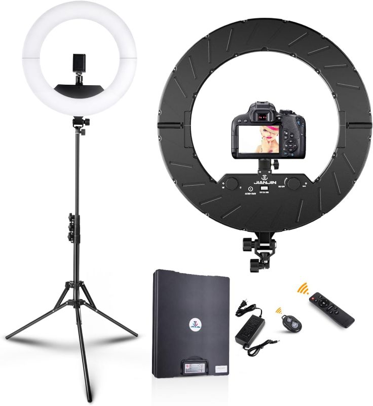 Photo 1 of JJ JIANJIN Ring Light Kit:18"/45cm Outer 55W6700k Dimmable LED Light, Tripod Stand, Remote Controller,Box for Camera,Smartphone,YouTube,TikTok,Self-Portrait Shooting,CRI90,Black
