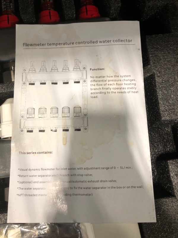 Photo 4 of 5-Branch Radiant Heat Manifold,Stainless Steel PEX Manifold with Compatible Outlets for Hydronic Radiant Floor Heating (1/2" Adapters included)
