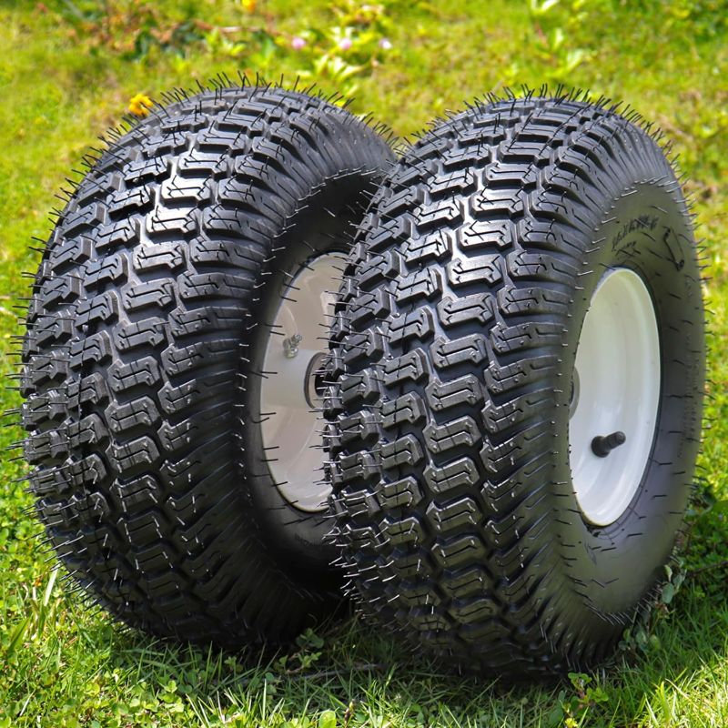 Photo 1 of 2pcs 13x5.00-6" Flat Free Lawn Mower tires lawn and garden lawn mower replacement Solid Tire and Wheel with Steel Rim 3/4" Grease Bushing and 3.25"-5.9" Centered Hub¡­ 13x5.00-6Solid Tire