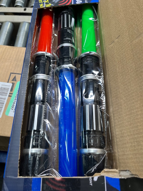 Photo 2 of 3 pack 3 colors Light Up Saber with FX Sound(Motion Sensitive) and Realistic Handle for Kid, Expandable Light Swords Set for Halloween Dress Up Parties, Xmas Present, Galaxy War Fighters and Warriors