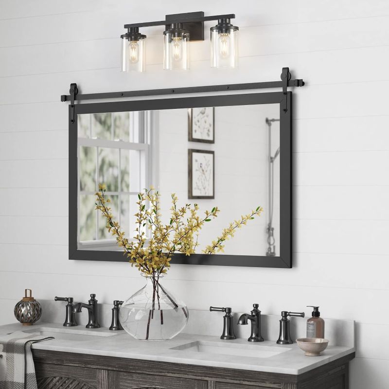 Photo 1 of 3 Light Black Bathroom Vanity Light, Modern Bathroom Light Fixtures with Clear Glass Shade, Vanity Lights for Bathroom Above Mirror Sconces Wall Lighting for Bathroom, Vanity Table