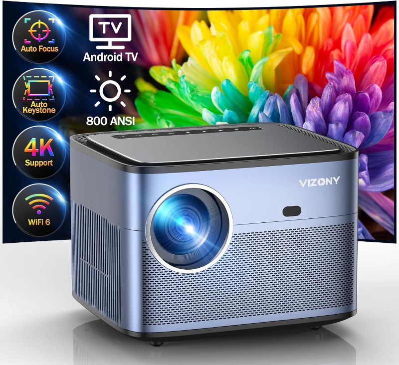 Photo 1 of [Auto Focus/Keystone] Android TV Projector 4K with Netflix Built in, VIZONY 800ANSI 5G WiFi Bluetooth Outdoor Projector, FHD Home Movie Projector with 4P4D/Zoom/PPT Compatible Phone/Laptop, 8000+ Apps