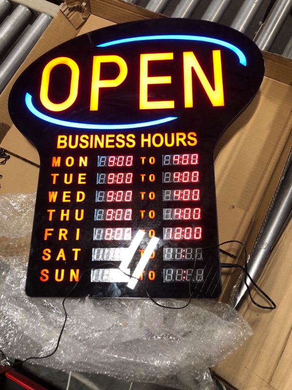 Photo 2 of Kanayu LED Business Open Sign Large Electronic Programmable Store Hours Sign with Instructions, 23.6 x 16.7 x 0.8 inches, Red and Black