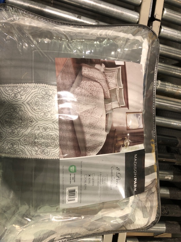 Photo 2 of Madison Park Odette 8 Piece Cozy Comforter Set, Silver, King & Odette Fabric Shower Curtain Textured Jacquard, Silver, 72" x 72"