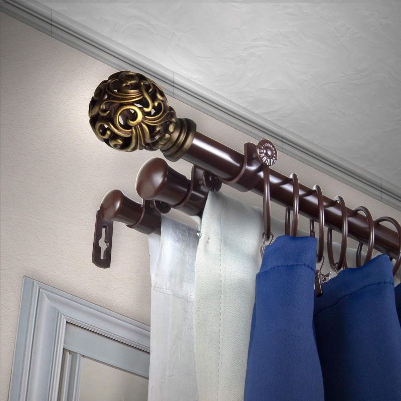 Photo 1 of A&F Rod Décor - Baroque 13/16" Triple Curtain Rod 66-120 inch - Cocoa
