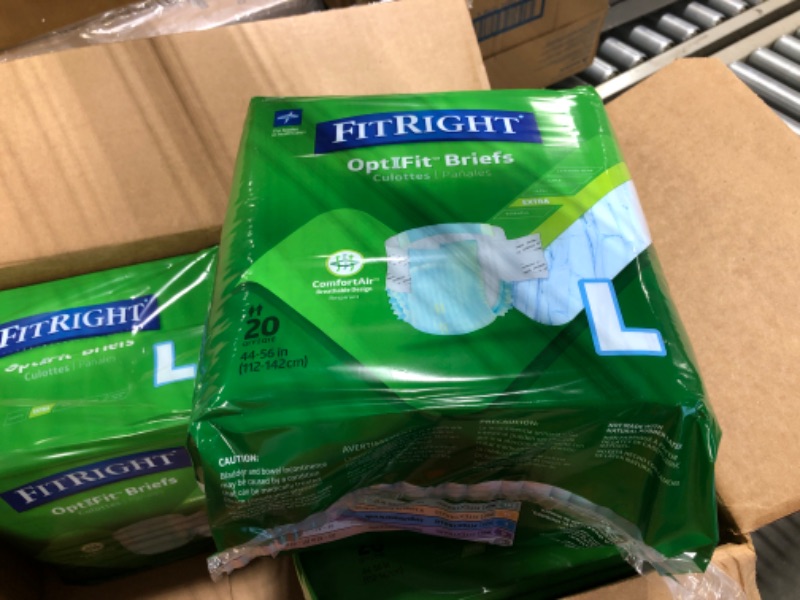 Photo 2 of FitRight OptiFit Extra+ Adult Diapers with leak stop guards, Disposable Incontinence Briefs with Tabs, Moderate Absorbency, Large, 44"-56", 20 Count (Pack of 4)