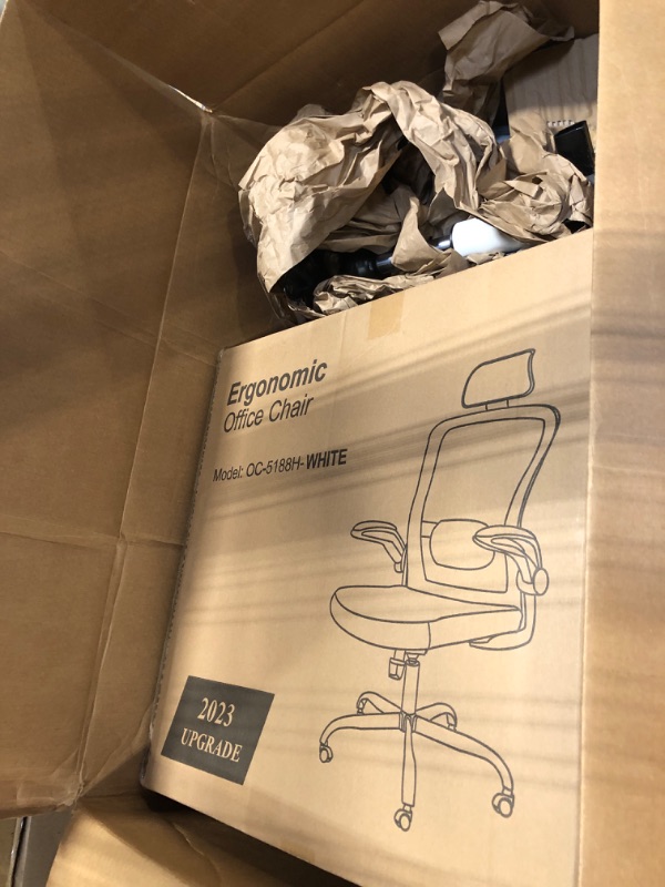 Photo 1 of Mimoglad Office Chair, High Back Ergonomic Desk Chair with Adjustable Lumbar Support and Headrest, Swivel Task Chair with flip-up Armrests for Guitar Playing, 5 Years Warranty Ivory White Modern