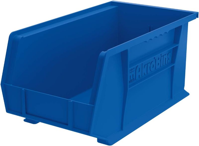 Photo 1 of Akro-Mils 30240 AkroBins Plastic Storage Bin Hanging Stacking Containers, (15-Inch x 8-Inch x 7-Inch), Blue, (12-Pack)