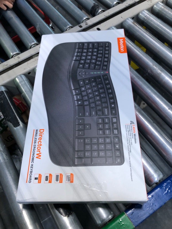 Photo 1 of MEETION Ergonomic Keyboard, Split Wireless Keyboard with Cushioned Wrist, Palm Rest, Curved, Natural Typing Full Size Rechargeable Keyboard with USB-C Adapter for PC/Computer/Laptop/Windows/Mac, Black Large Black