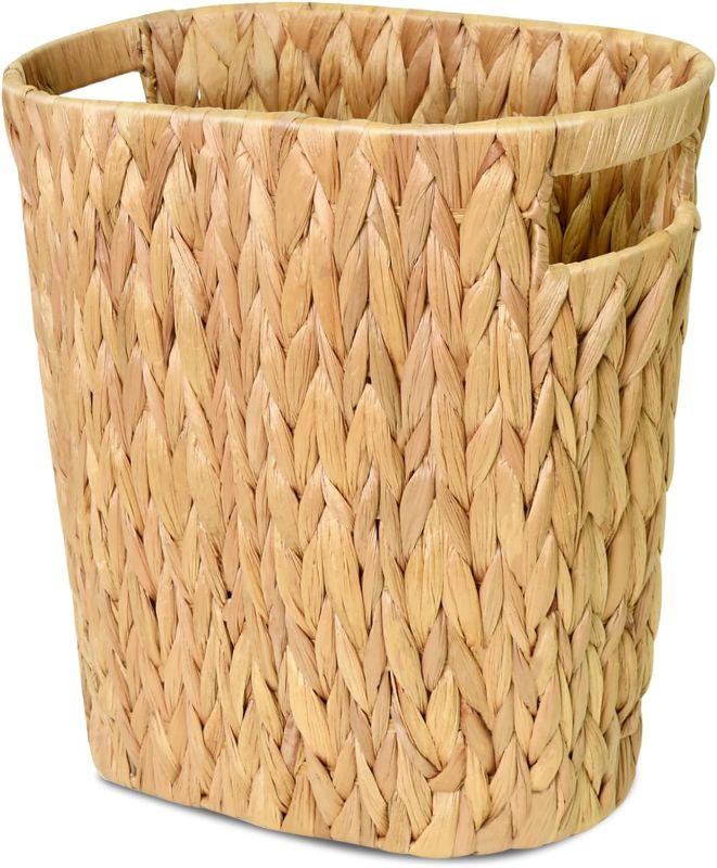 Photo 1 of AUBEATY Wicker Waste Basket, 3 Gallon Wicker Trash Basket with Built-in Handles, Handwoven Water Hyacinth Trash Can, Wicker Garbage Can for Bedroom, Bathroom