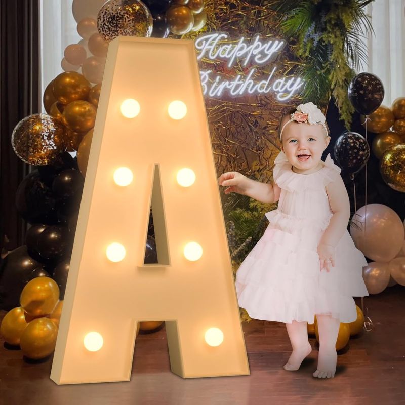 Photo 1 of 3FT Marquee Light Up Letters, Large Marquee Letters for Birthday Decoration, Mosaic Letters for Balloons, Light Up Large Block Letters for Baby Shower Party Decor, Pre-Cut Frame Large Marquee Letter A