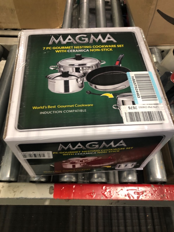 Photo 2 of Magma Products, A10-363-2-IND, Gourmet Nesting 7-Piece Stainless Steel Induction Cookware Set with Ceramica Non-Stick, Silver