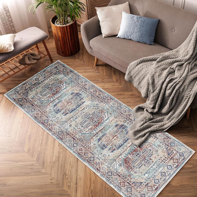 Photo 1 of Adiva Rugs Machine Washable Area Rug with Non Slip Backing for Living Room, Bedroom, Bathroom, Kitchen, Printed Persian Vintage Home Decor, Floor Decoration Carpet Mat (Black, 7'10" x 10') 7'10" x 10' Black 44