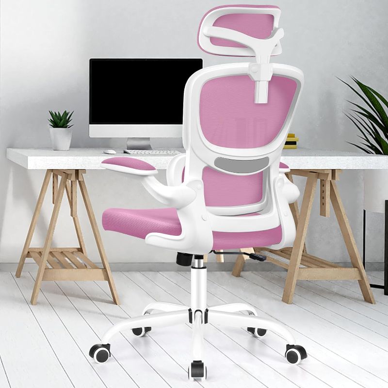 Photo 1 of Razzor Ergonomic Office Chair, High Back Mesh Desk Chair with Lumbar Support and Adjustable Headrest, Computer Gaming Chair, Executive Swivel Chair for Home Office (2202H, Pink)