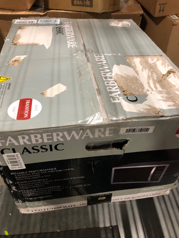Photo 2 of **FOR PARTS ONLY, NOT FUNCTIONAL** Farberware Countertop Microwave 1.1 Cu. Ft. 1000-Watt Compact Microwave Oven with LED lighting, Child lock, and Easy Clean Interior, Stainless Steel Interior & Exterior