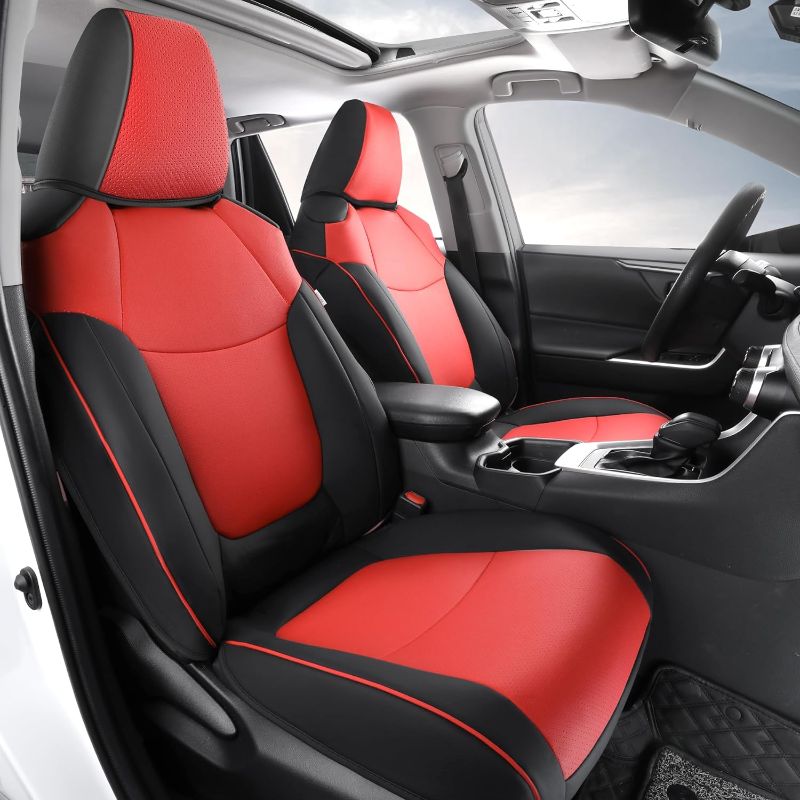 Photo 1 of AOOG Leather Car Seat Covers Fit RAV4, Waterproof Faux Leather Seat Covers Custom Fit for Toyota RAV4 2019 2021 2022 2023 LE,XLE,XLE Premium, Limited (Full Set, Black&Red)