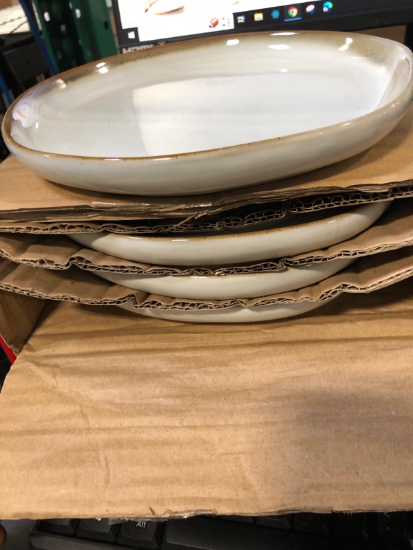Photo 1 of 4pk Reactive Glaze Stoneware Dinner Plate Light Sour Cream - Hearth & Hand with Magnolia Collection