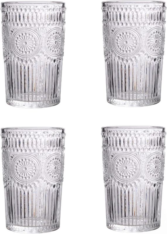 Photo 1 of Amzcku Vintage Drinking Glass Set of 4, 12 oz - For Cocktails, Mixed Drinks, Whiskey, Beverage, Water, Milk and Juice
