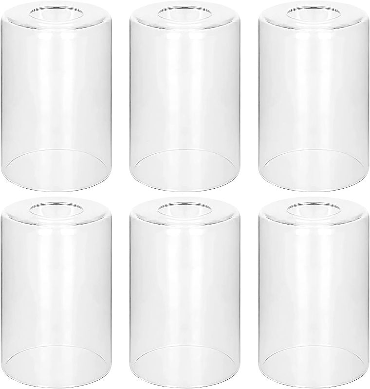 Photo 1 of 6 Pack Clear Glass Shades Replacement,5.51in Height,3.94in Diameter,1.65in Fitter,High Transmittance Cylinder Glass Lampshade Replacement for Pendant Light Floor lamps Chandelier Wall Sconces
