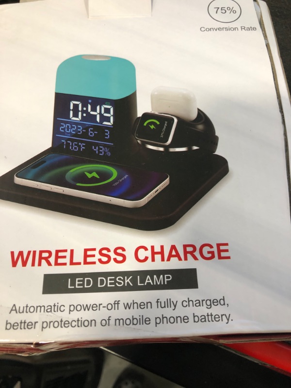 Photo 2 of 3 in 1 Wireless Charging Station,Wireless Charger Compatible for iPhone 14/13/12/11/Pro/Max/XS/XR/Plus/Apple Watch 8/7/6/5/4/3/AirPods 3/2/Pro.Digital Alarm Clock with Night Light for Office Bedroom