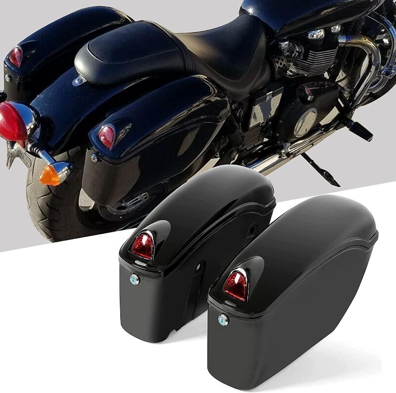 Photo 1 of HECASA Universal Hard Saddle Bags Compatible with Yamaha Honda Cruiser Trunk Luggage with Lights Mount Bracket Motorcycle Black set of 2
